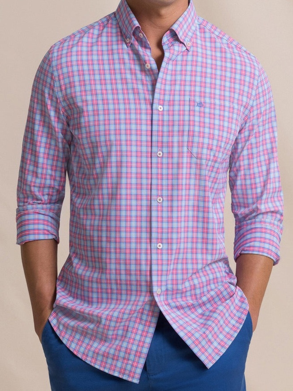 Southern Tide Pink &  Blue Tortuga Plaid Button-Down Shirt